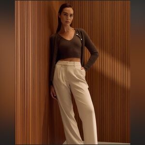 NWT/NIB Quince Stretch Crepe Pleated Wide Leg Pants Morel Gray